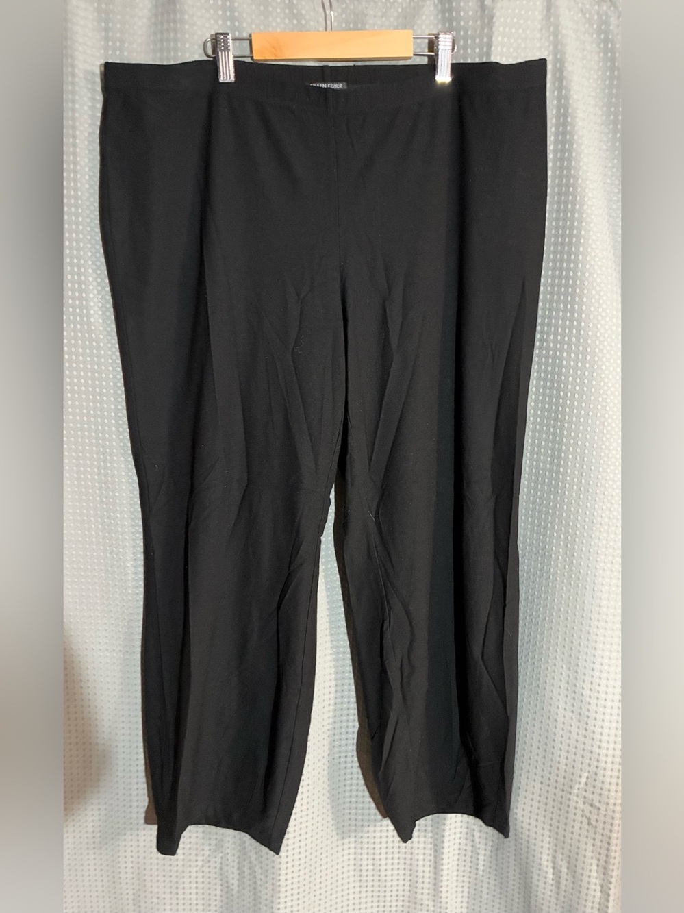 Eileen Fisher Black Wide Leg Pull On Pants Sz 1X Tapered Legs Stretch Staple